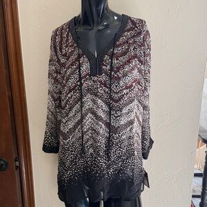 Ellen Tracy Black and Brown Patterned Blouse